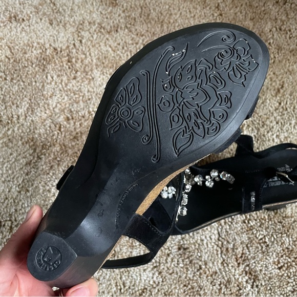 Mephisto Women’s Size 40 Wedge With Gems Leather Black Vacation Summer Office - Picture 11 of 13